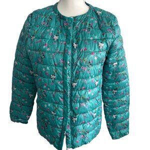 OODJI Floral Green Lightweight Puffer Jacket Coat Size 44/ US Small
